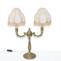 Tischlampe Zweiflammig Messing Massiv Fransen 70er J Retro