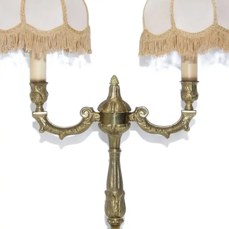 Tischlampe Zweiflammig Messing Massiv Fransen 70er J Retro