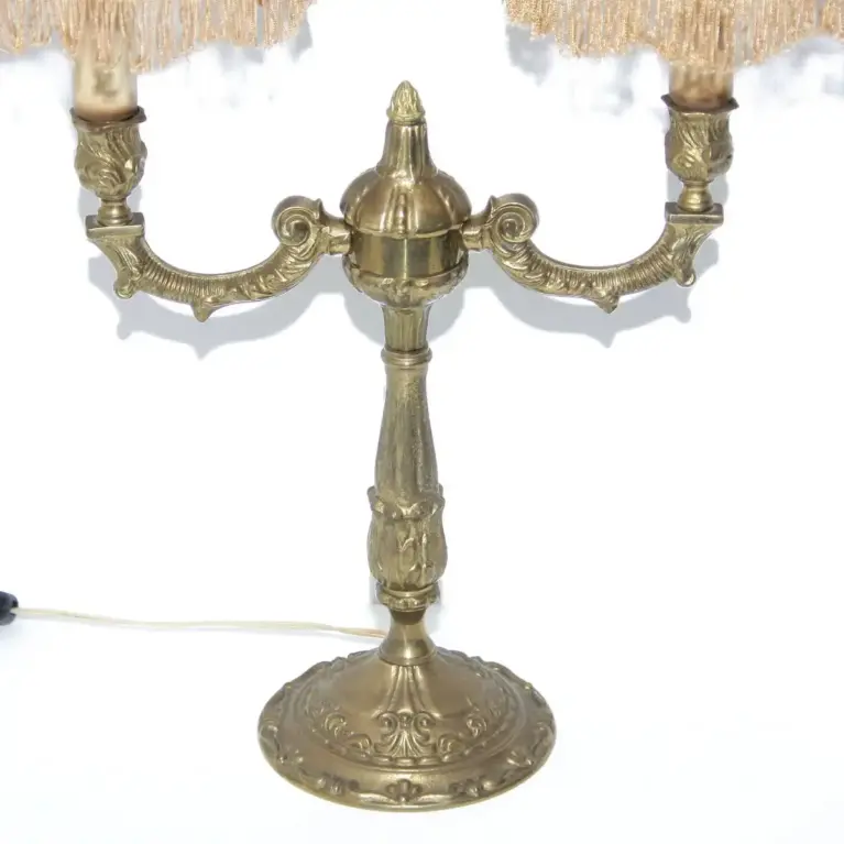 Tischlampe Zweiflammig Messing Massiv Fransen 70er J Retro