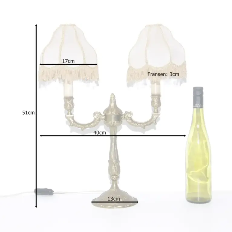 Tischlampe Zweiflammig Messing Massiv Fransen 70er J Retro