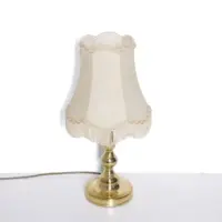 Tischlampe Messing Kunstleder Stoffbordüren Fransen 43cm 80er J Vintage