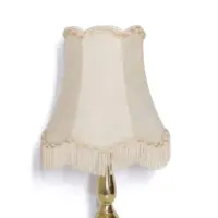 Tischlampe Messing Kunstleder Stoffbordüren Fransen 43cm 80er J Vintage