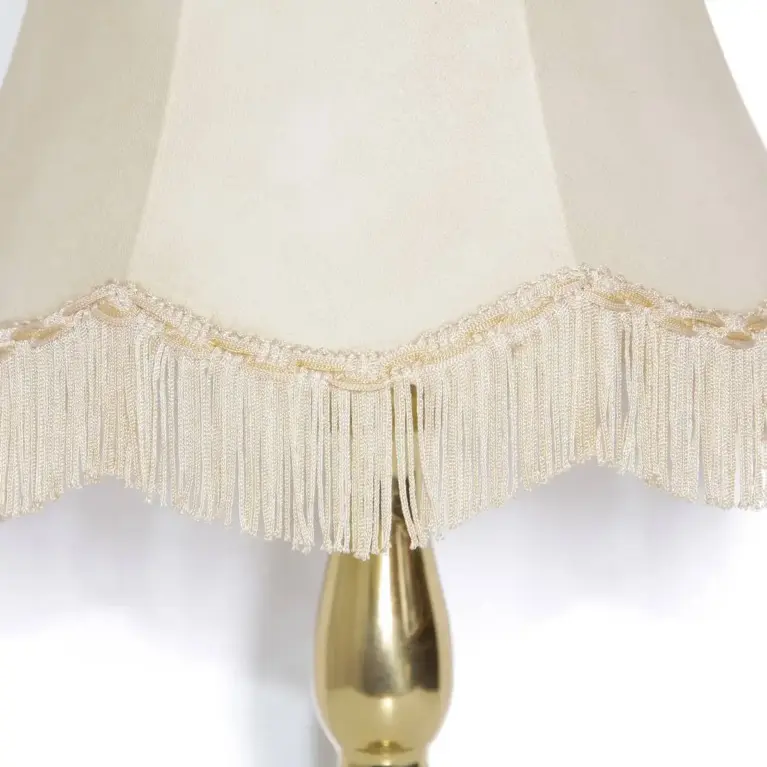 Tischlampe Messing Kunstleder Stoffbordüren Fransen 43cm 80er J Vintage