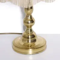 Tischlampe Messing Kunstleder Stoffbordüren Fransen 43cm 80er J Vintage