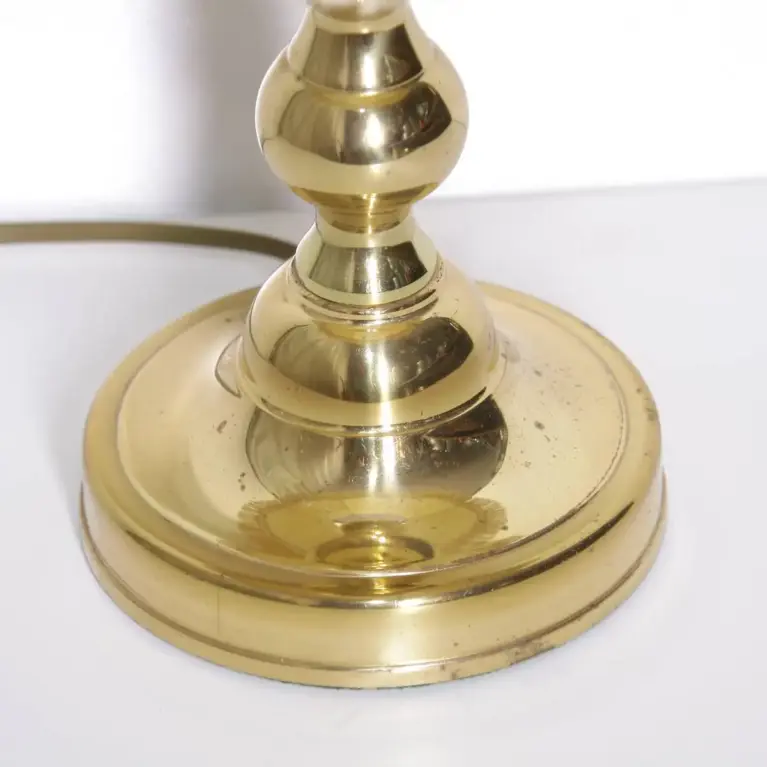 Tischlampe Messing Kunstleder Stoffbordüren Fransen 43cm 80er J Vintage