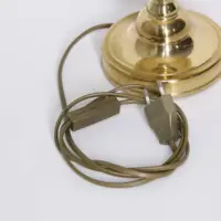 Tischlampe Messing Kunstleder Stoffbordüren Fransen 43cm 80er J Vintage
