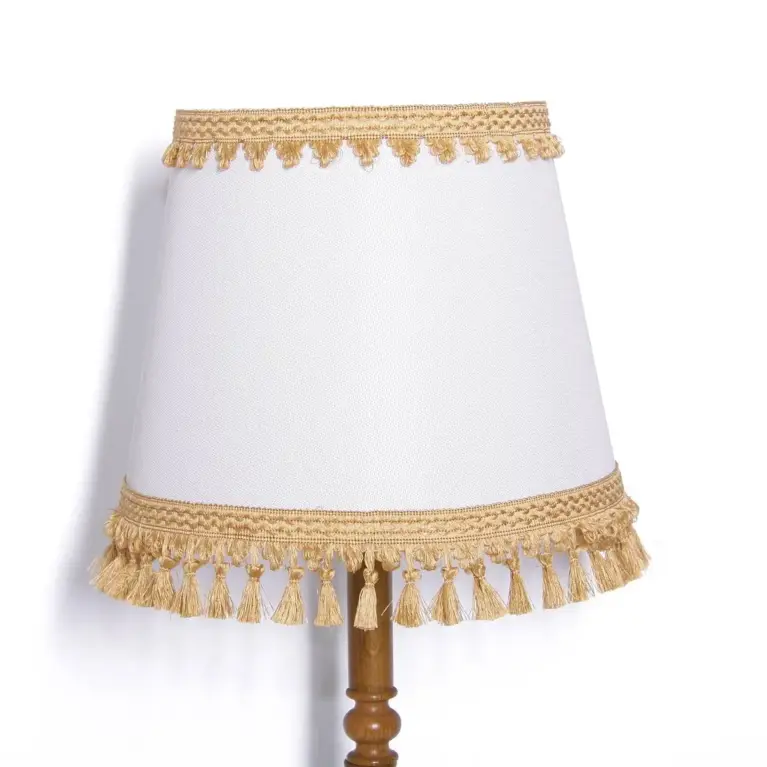 Tischlampe Holz Textil Hellbeige Braun Fransen 63cm 80er J Vintage