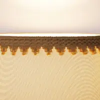Tischlampe Holz Textil Hellbeige Braun Fransen 63cm 80er J Vintage