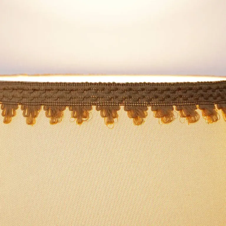 Tischlampe Holz Textil Hellbeige Braun Fransen 63cm 80er J Vintage