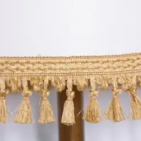 Tischlampe Holz Textil Hellbeige Braun Fransen 63cm 80er J Vintage
