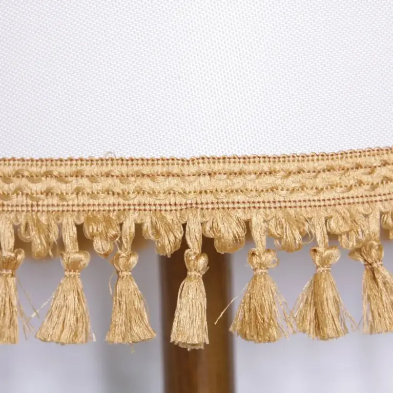 Tischlampe Holz Textil Hellbeige Braun Fransen 63cm 80er J Vintage