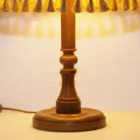 Tischlampe Holz Textil Hellbeige Braun Fransen 63cm 80er J Vintage