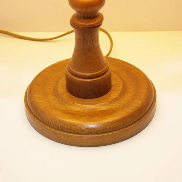 Tischlampe Holz Textil Hellbeige Braun Fransen 63cm 80er J Vintage