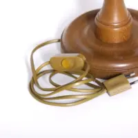 Tischlampe Holz Textil Hellbeige Braun Fransen 63cm 80er J Vintage