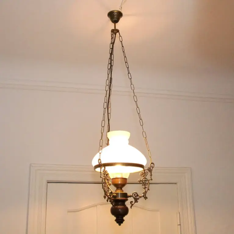 Deckenlampe Hängelampe Petroleum Glasschirm 54-64cm Vintage