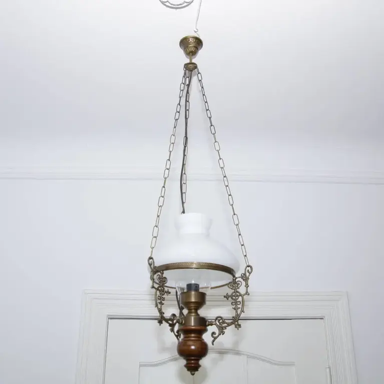 Deckenlampe Hängelampe Petroleum Glasschirm 54-64cm Vintage