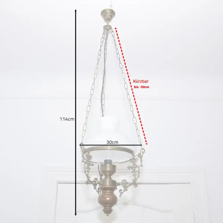 Deckenlampe Hängelampe Petroleum Glasschirm 54-64cm Vintage