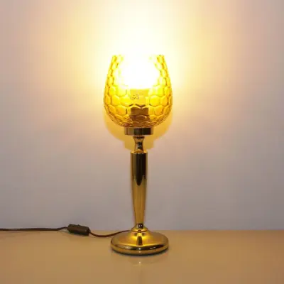 Tischlampe Messing Glasschirm Kelchform Braun 80er J Vintage