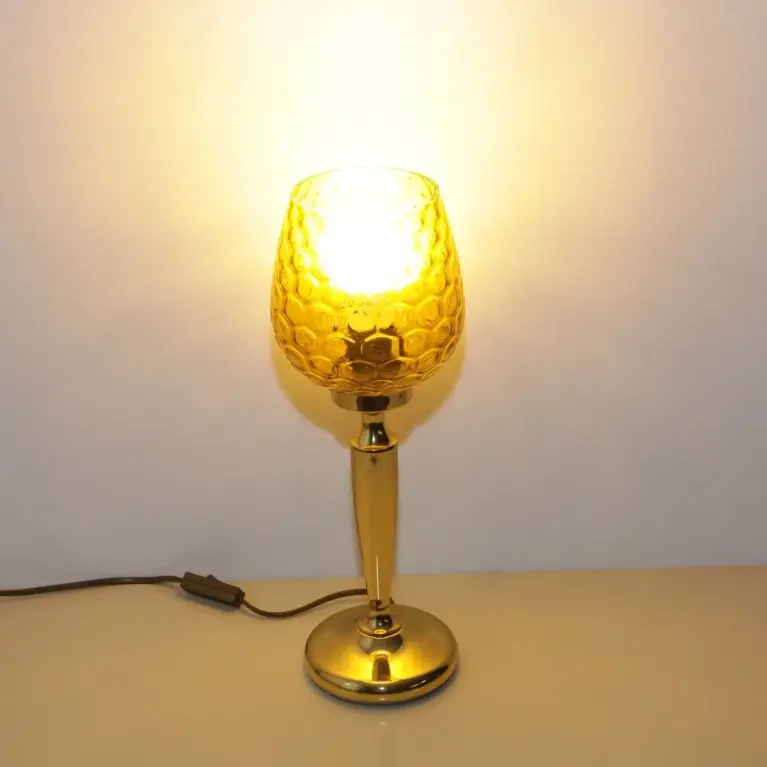 Tischlampe Messing Glasschirm Kelchform Braun 80er J Vintage
