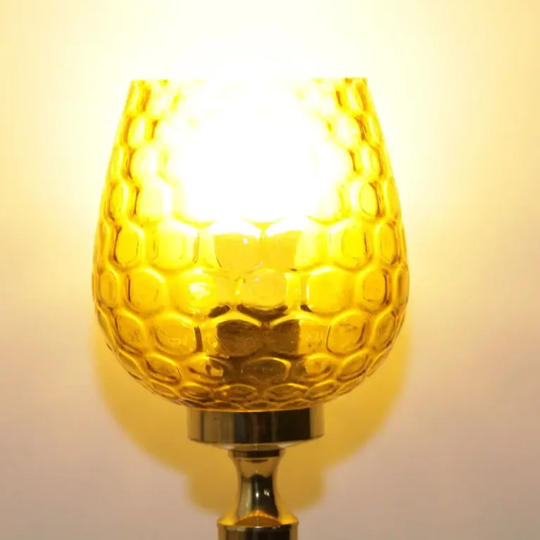 Tischlampe Messing Glasschirm Kelchform Braun 80er J Vintage