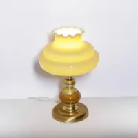 Lampe Messing Keramik Glasschirm Creme Gold 1970er J Vintage