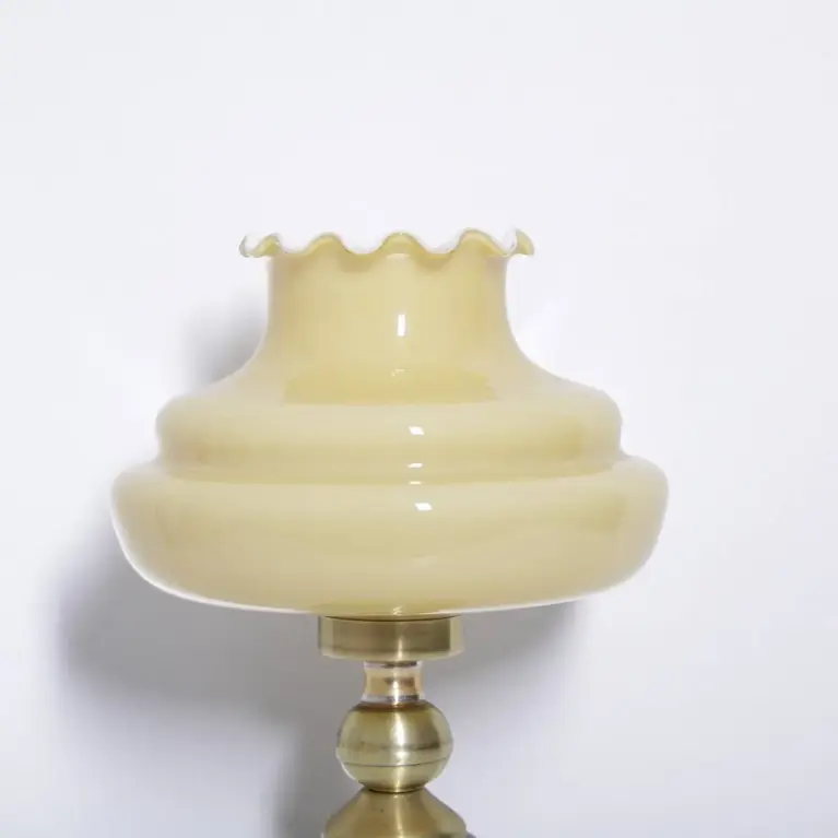 Lampe Messing Keramik Glasschirm Creme Gold 1970er J Vintage