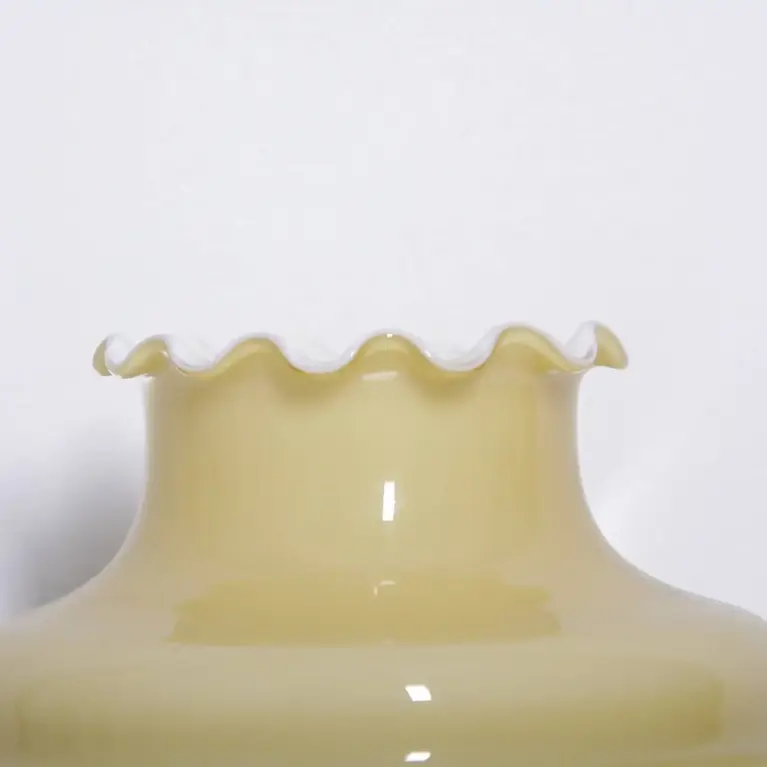 Lampe Messing Keramik Glasschirm Creme Gold 1970er J Vintage