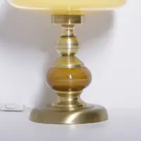 Lampe Messing Keramik Glasschirm Creme Gold 1970er J Vintage