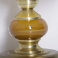 Lampe Messing Keramik Glasschirm Creme Gold 1970er J Vintage