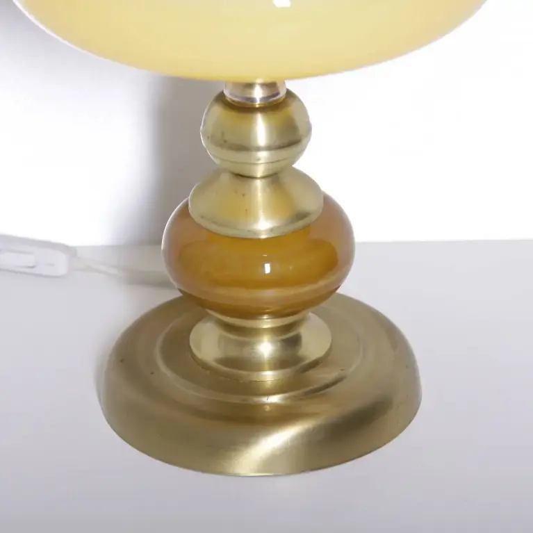 Lampe Messing Keramik Glasschirm Creme Gold 1970er J Vintage