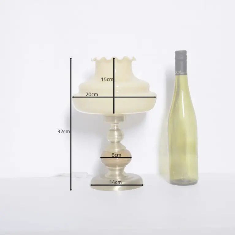 Lampe Messing Keramik Glasschirm Creme Gold 1970er J Vintage