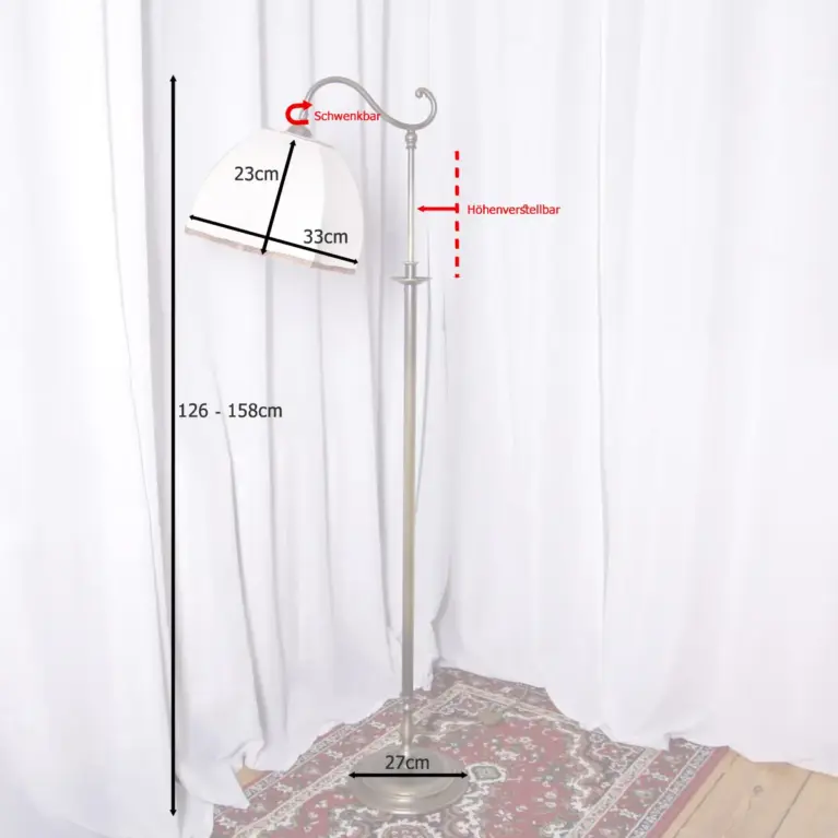 Stehlampe Messing Antik-Gold Beige 1970er J Vintage