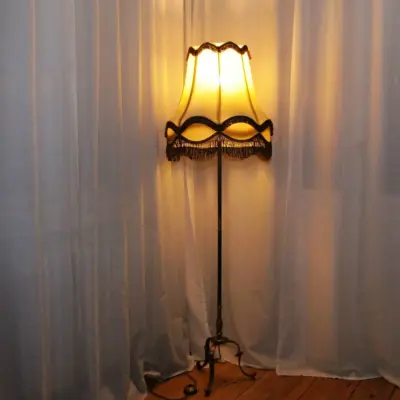 Stehlampe Messing Massiv 158cm Fransen 1970er J Vintage