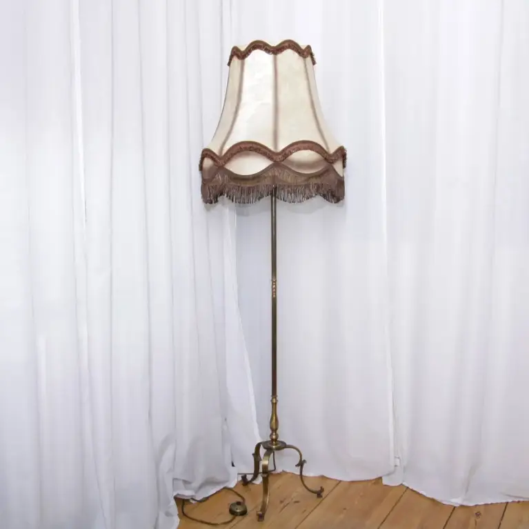 Stehlampe Messing Massiv 158cm Fransen 1970er J Vintage