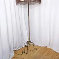 Stehlampe Messing Massiv 158cm Fransen 1970er J Vintage