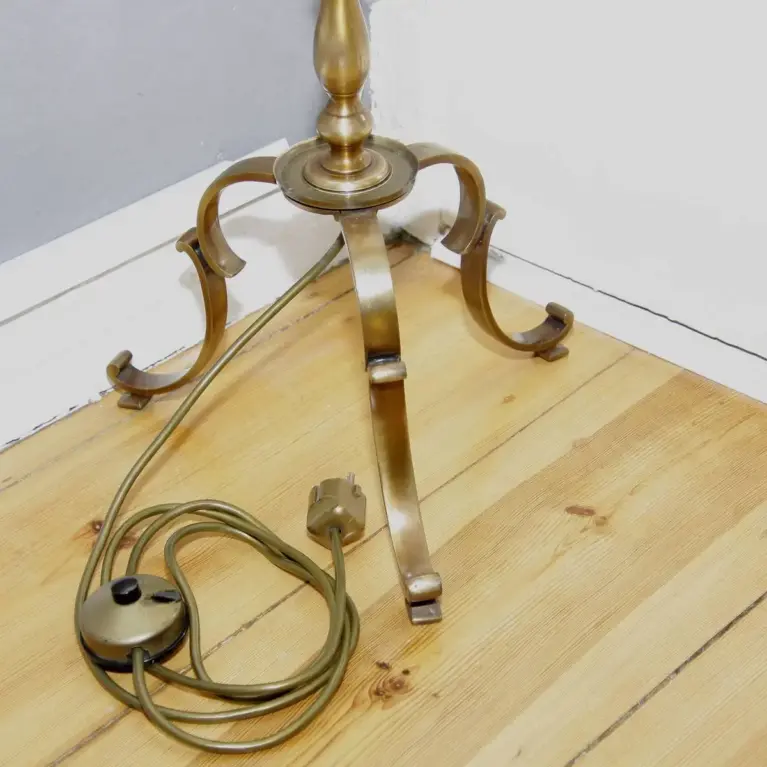 Stehlampe Messing Massiv 158cm Fransen 1970er J Vintage