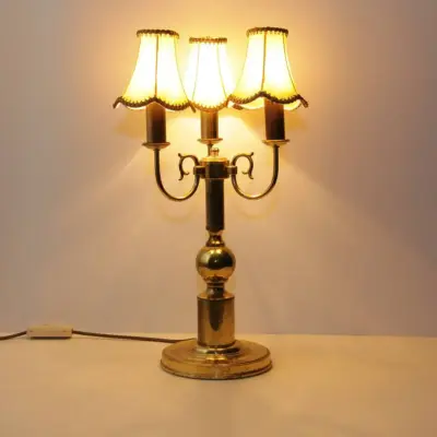 Tischlampe Dreiflammig Messing Beige Gold 53cm 70er J Vintage