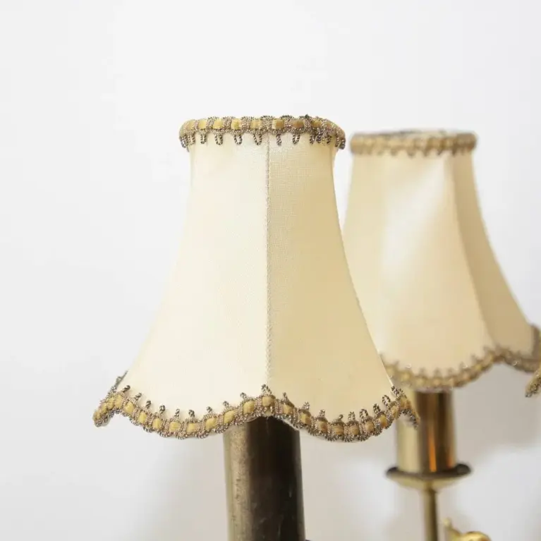 Tischlampe Dreiflammig Messing Beige Gold 53cm 70er J Vintage