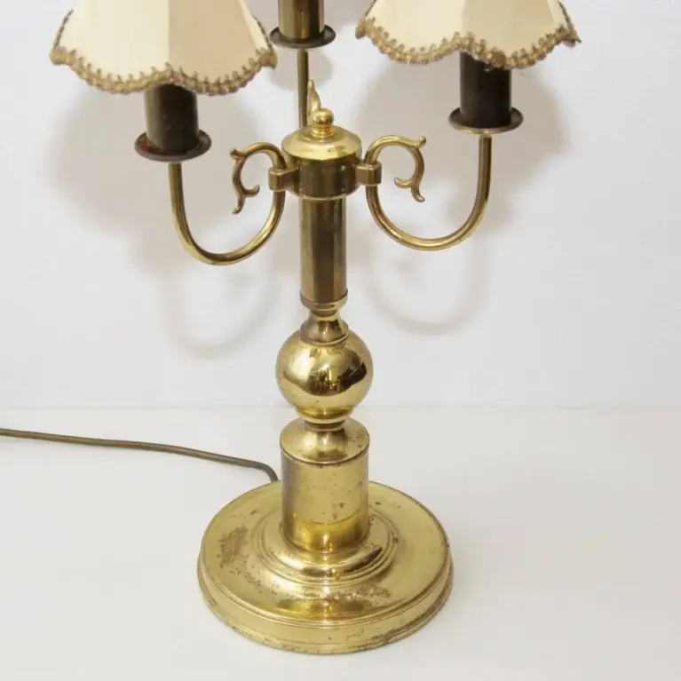 Tischlampe Dreiflammig Messing Beige Gold 53cm 70er J Vintage