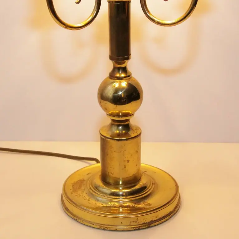 Tischlampe Dreiflammig Messing Beige Gold 53cm 70er J Vintage