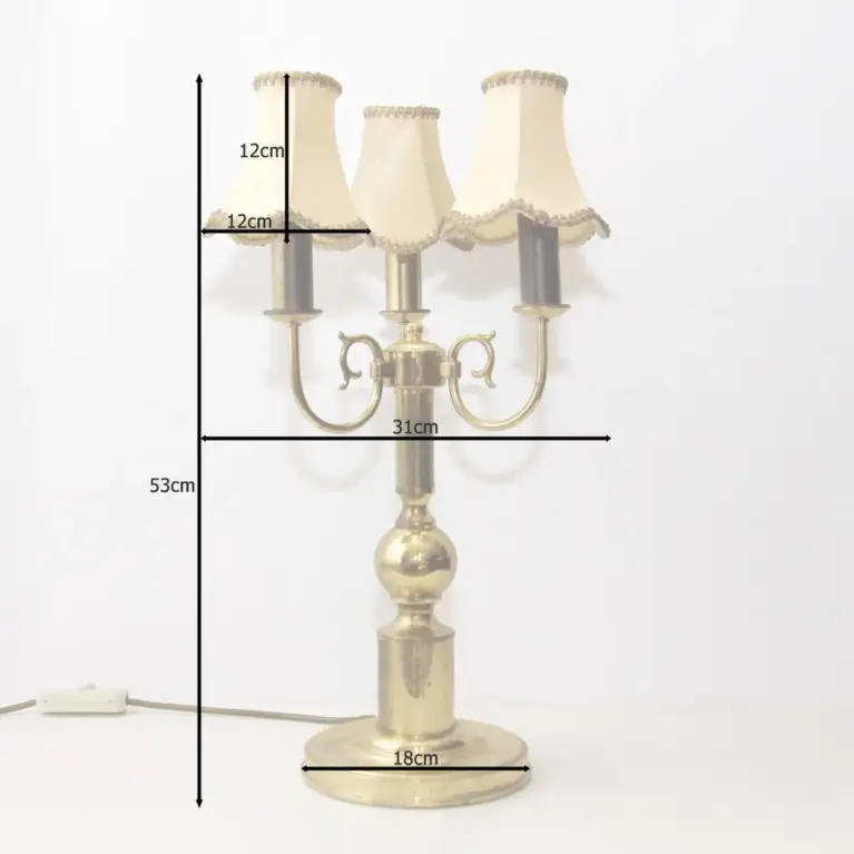 Tischlampe Dreiflammig Messing Beige Gold 53cm 70er J Vintage