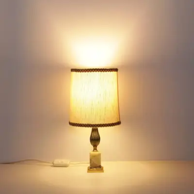 Tischlampe Messing Naturstein Beige 1970er Jahre Vintage