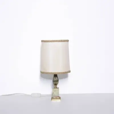 Tischlampe Messing Naturstein Beige 1970er Jahre Vintage