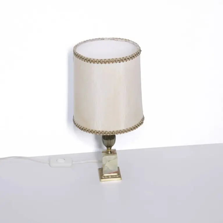Tischlampe Messing Naturstein Beige 1970er Jahre Vintage