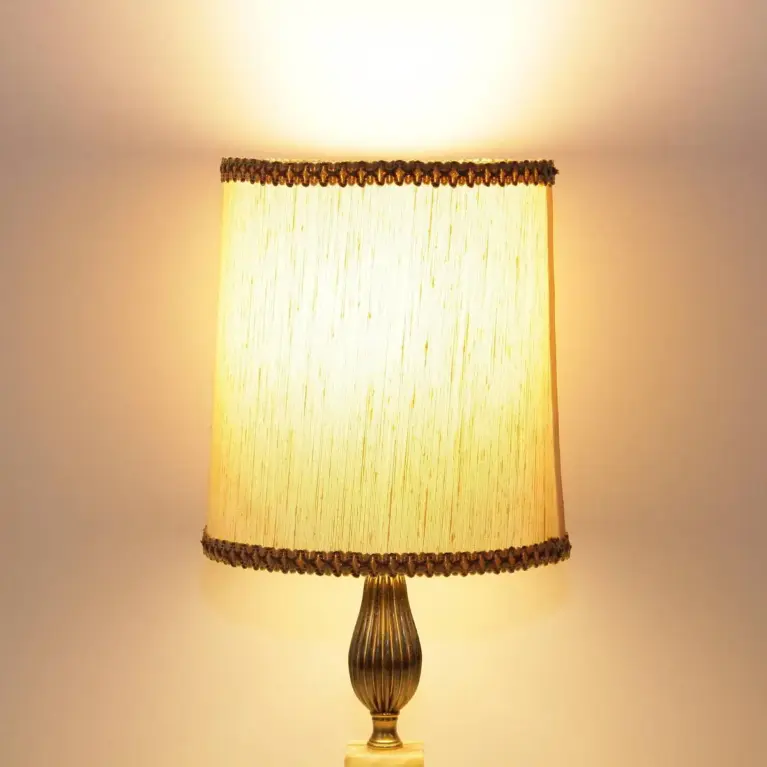 Tischlampe Messing Naturstein Beige 1970er Jahre Vintage