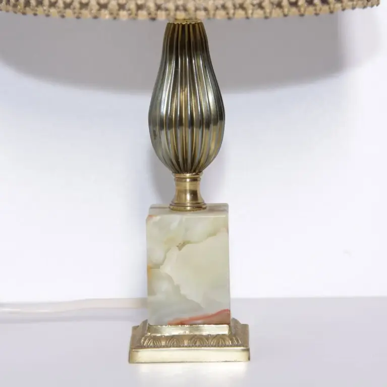 Tischlampe Messing Naturstein Beige 1970er Jahre Vintage