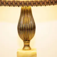 Tischlampe Messing Naturstein Beige 1970er Jahre Vintage
