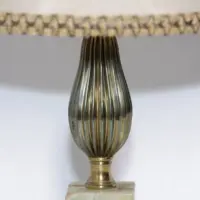 Tischlampe Messing Naturstein Beige 1970er Jahre Vintage