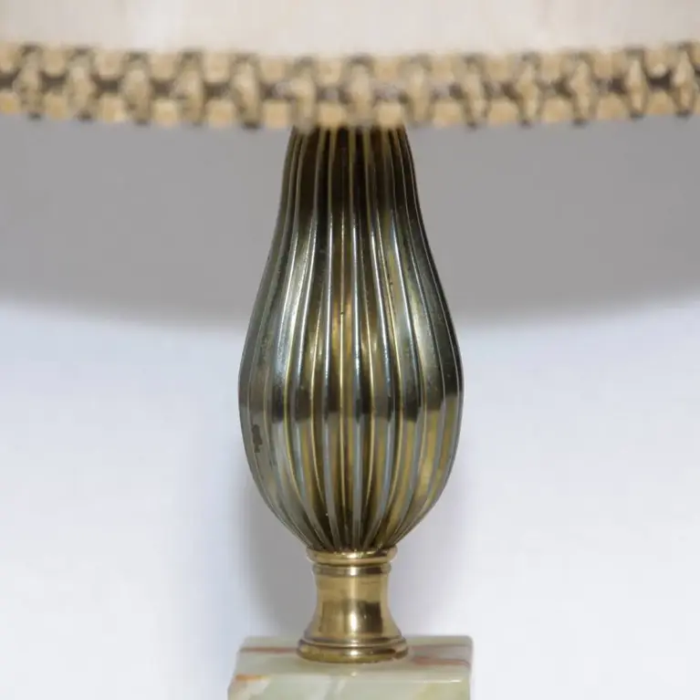 Tischlampe Messing Naturstein Beige 1970er Jahre Vintage
