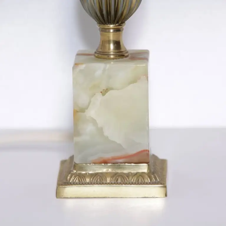 Tischlampe Messing Naturstein Beige 1970er Jahre Vintage